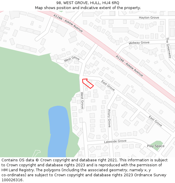 98, WEST GROVE, HULL, HU4 6RQ: Location map and indicative extent of plot