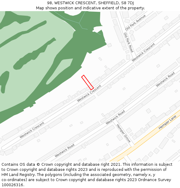 98, WESTWICK CRESCENT, SHEFFIELD, S8 7DJ: Location map and indicative extent of plot