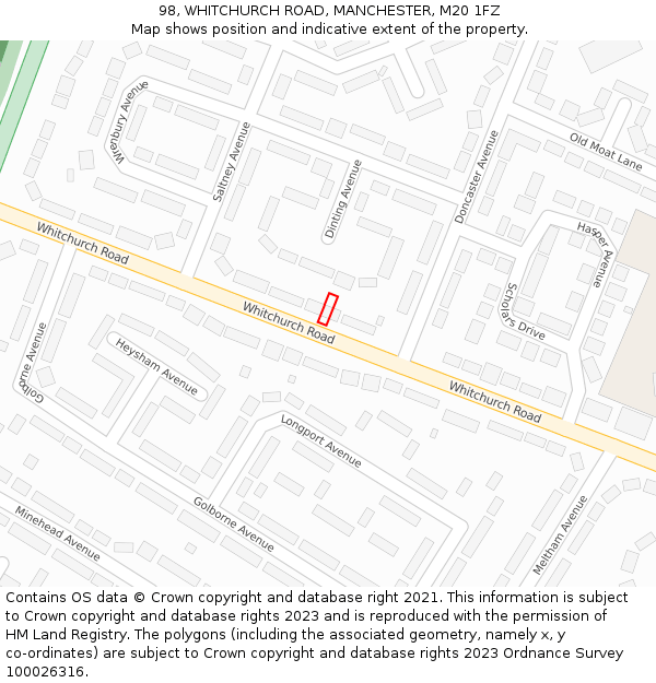 98, WHITCHURCH ROAD, MANCHESTER, M20 1FZ: Location map and indicative extent of plot