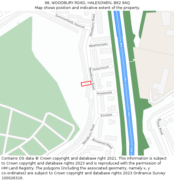 98, WOODBURY ROAD, HALESOWEN, B62 9AQ: Location map and indicative extent of plot