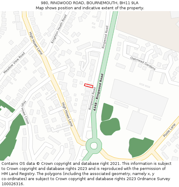 980, RINGWOOD ROAD, BOURNEMOUTH, BH11 9LA: Location map and indicative extent of plot
