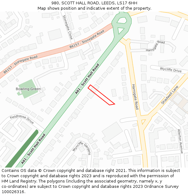 980, SCOTT HALL ROAD, LEEDS, LS17 6HH: Location map and indicative extent of plot