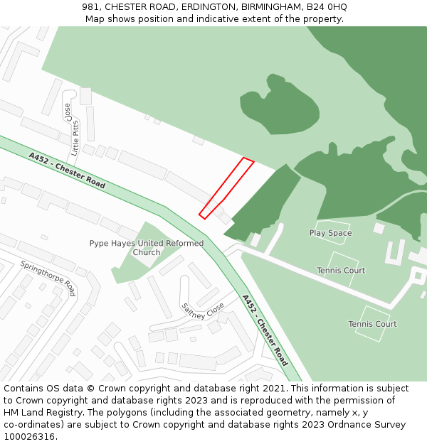 981, CHESTER ROAD, ERDINGTON, BIRMINGHAM, B24 0HQ: Location map and indicative extent of plot
