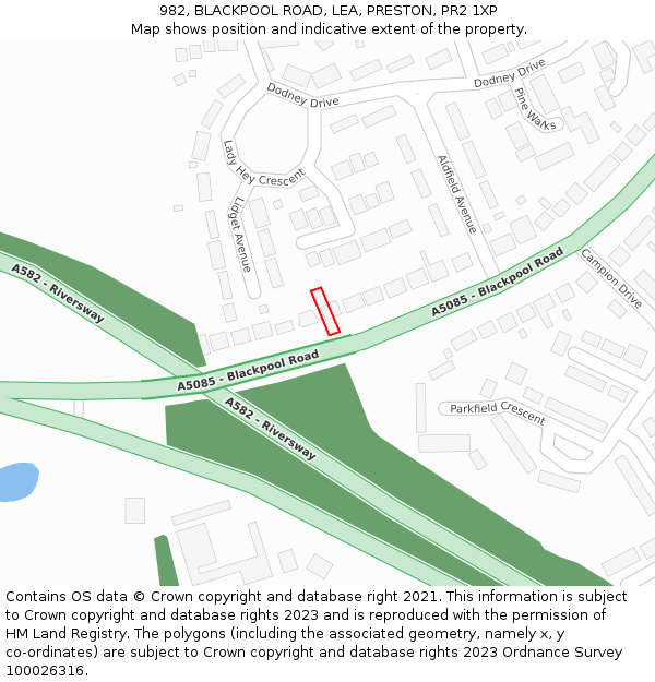 982, BLACKPOOL ROAD, LEA, PRESTON, PR2 1XP: Location map and indicative extent of plot