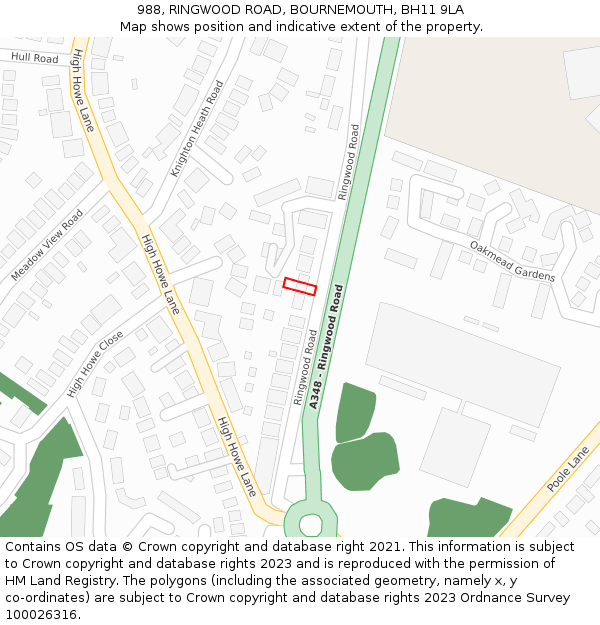988, RINGWOOD ROAD, BOURNEMOUTH, BH11 9LA: Location map and indicative extent of plot