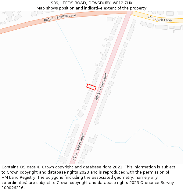 989, LEEDS ROAD, DEWSBURY, WF12 7HX: Location map and indicative extent of plot