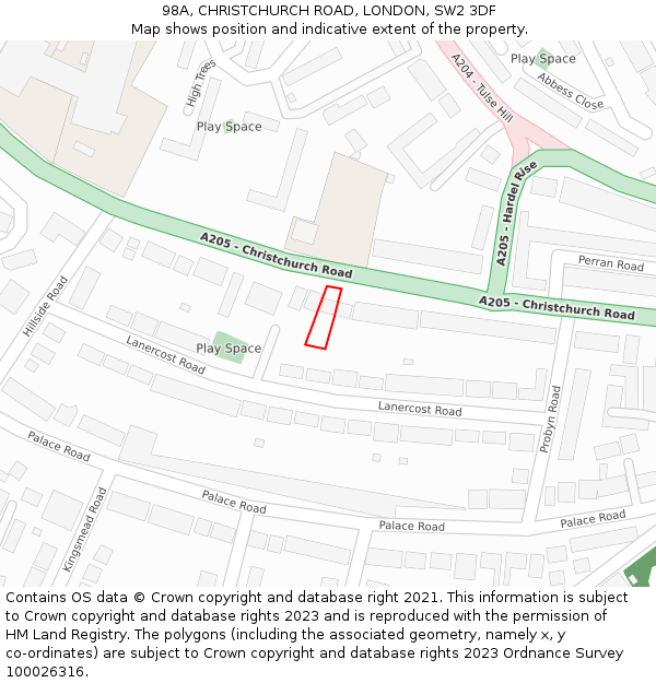 98A, CHRISTCHURCH ROAD, LONDON, SW2 3DF: Location map and indicative extent of plot