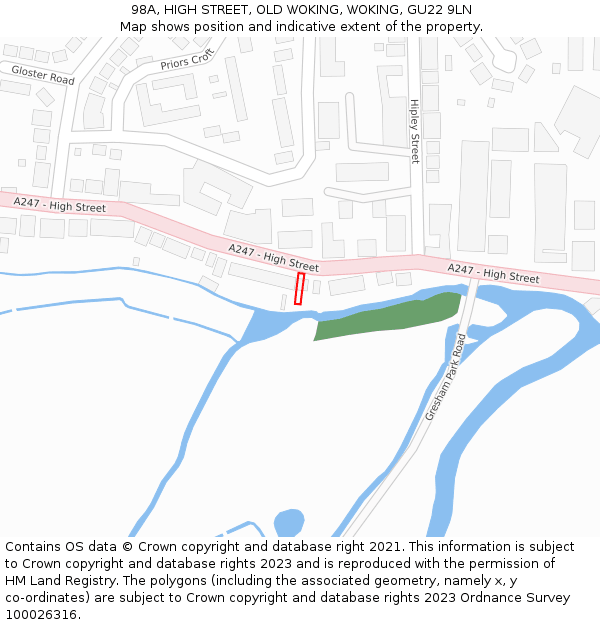 98A, HIGH STREET, OLD WOKING, WOKING, GU22 9LN: Location map and indicative extent of plot