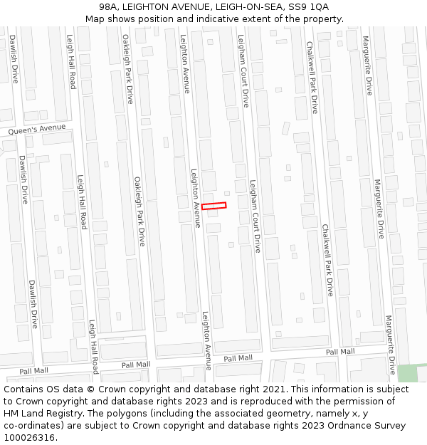 98A, LEIGHTON AVENUE, LEIGH-ON-SEA, SS9 1QA: Location map and indicative extent of plot
