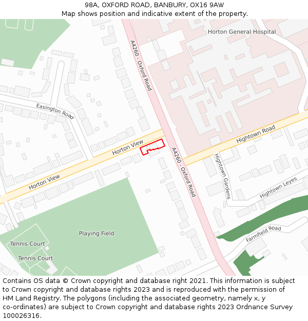 98A, OXFORD ROAD, BANBURY, OX16 9AW: Location map and indicative extent of plot
