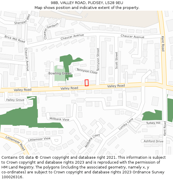 98B, VALLEY ROAD, PUDSEY, LS28 9EU: Location map and indicative extent of plot