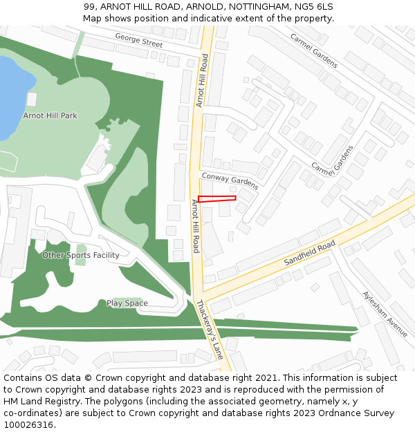 99, ARNOT HILL ROAD, ARNOLD, NOTTINGHAM, NG5 6LS: Location map and indicative extent of plot