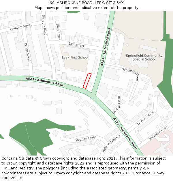 99, ASHBOURNE ROAD, LEEK, ST13 5AX: Location map and indicative extent of plot