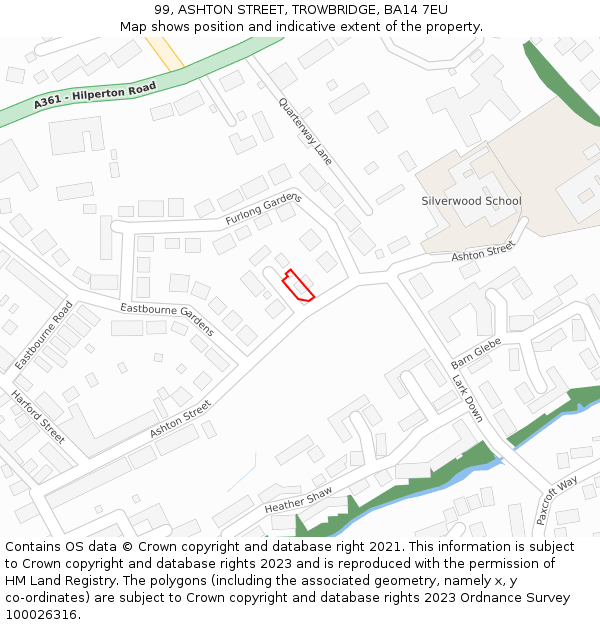 99, ASHTON STREET, TROWBRIDGE, BA14 7EU: Location map and indicative extent of plot