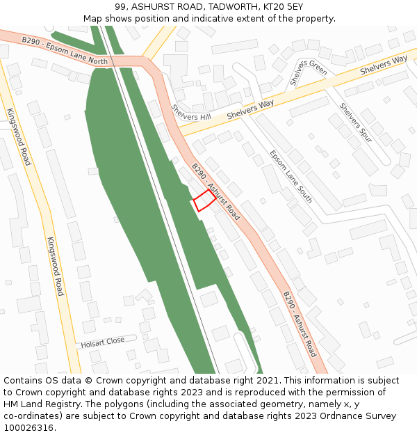 99, ASHURST ROAD, TADWORTH, KT20 5EY: Location map and indicative extent of plot