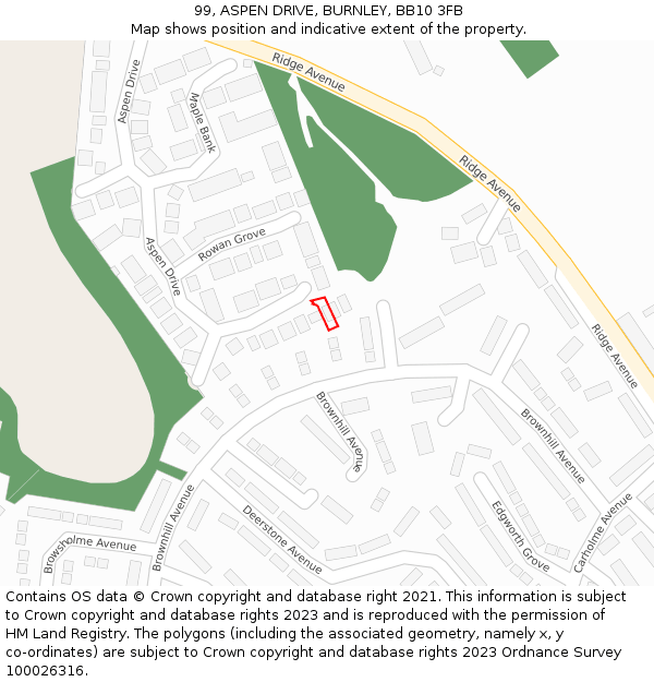 99, ASPEN DRIVE, BURNLEY, BB10 3FB: Location map and indicative extent of plot
