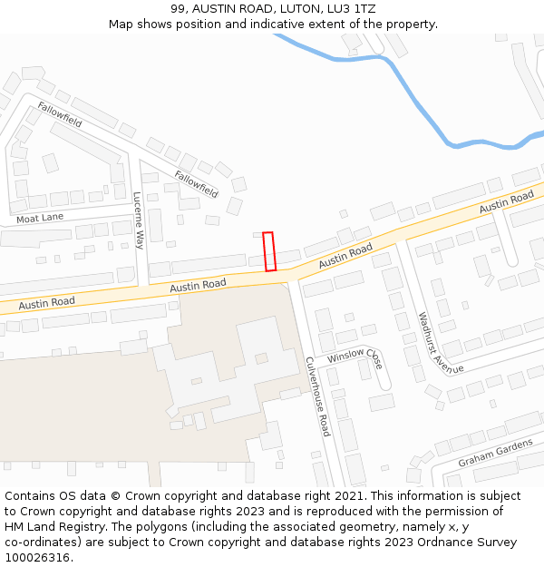99, AUSTIN ROAD, LUTON, LU3 1TZ: Location map and indicative extent of plot
