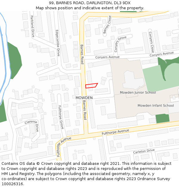 99, BARNES ROAD, DARLINGTON, DL3 9DX: Location map and indicative extent of plot
