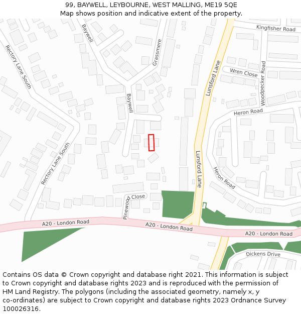 99, BAYWELL, LEYBOURNE, WEST MALLING, ME19 5QE: Location map and indicative extent of plot