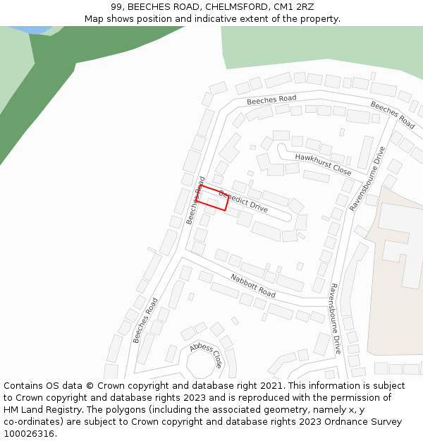 99, BEECHES ROAD, CHELMSFORD, CM1 2RZ: Location map and indicative extent of plot