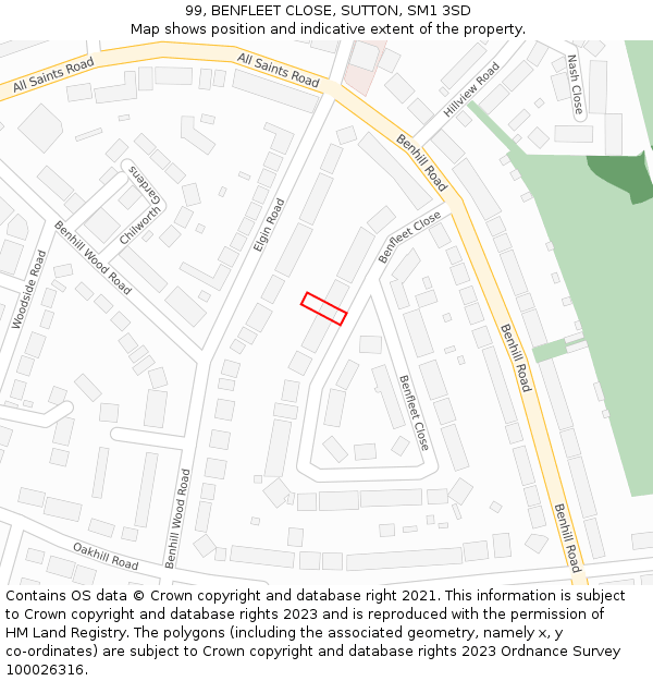 99, BENFLEET CLOSE, SUTTON, SM1 3SD: Location map and indicative extent of plot