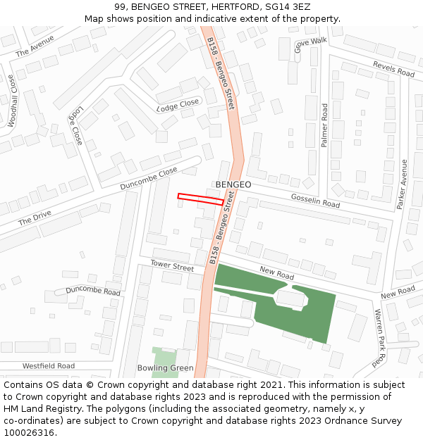 99, BENGEO STREET, HERTFORD, SG14 3EZ: Location map and indicative extent of plot