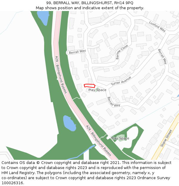 99, BERRALL WAY, BILLINGSHURST, RH14 9PQ: Location map and indicative extent of plot