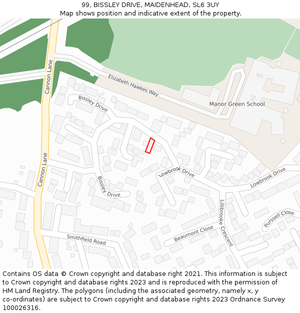 99, BISSLEY DRIVE, MAIDENHEAD, SL6 3UY: Location map and indicative extent of plot