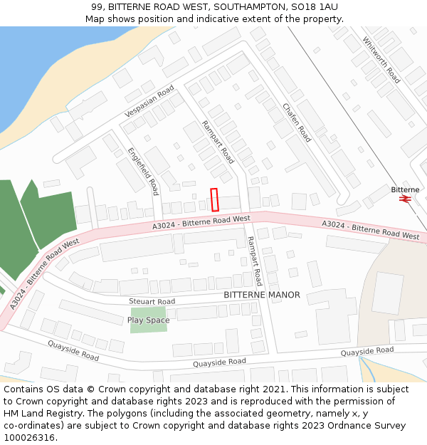 99, BITTERNE ROAD WEST, SOUTHAMPTON, SO18 1AU: Location map and indicative extent of plot