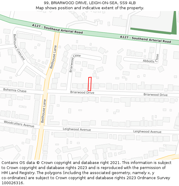 99, BRIARWOOD DRIVE, LEIGH-ON-SEA, SS9 4LB: Location map and indicative extent of plot