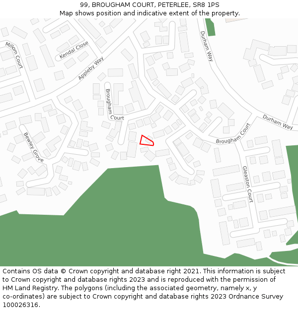 99, BROUGHAM COURT, PETERLEE, SR8 1PS: Location map and indicative extent of plot
