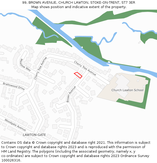 99, BROWN AVENUE, CHURCH LAWTON, STOKE-ON-TRENT, ST7 3ER: Location map and indicative extent of plot