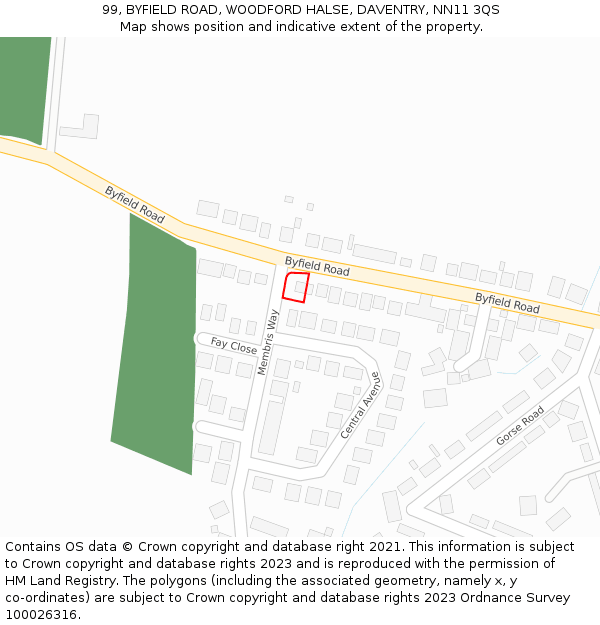 99, BYFIELD ROAD, WOODFORD HALSE, DAVENTRY, NN11 3QS: Location map and indicative extent of plot