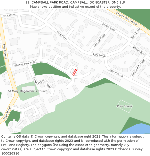 99, CAMPSALL PARK ROAD, CAMPSALL, DONCASTER, DN6 9LF: Location map and indicative extent of plot