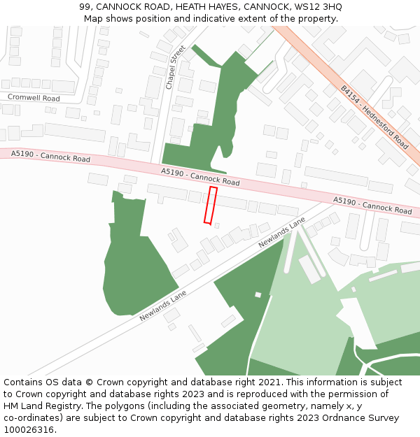 99, CANNOCK ROAD, HEATH HAYES, CANNOCK, WS12 3HQ: Location map and indicative extent of plot