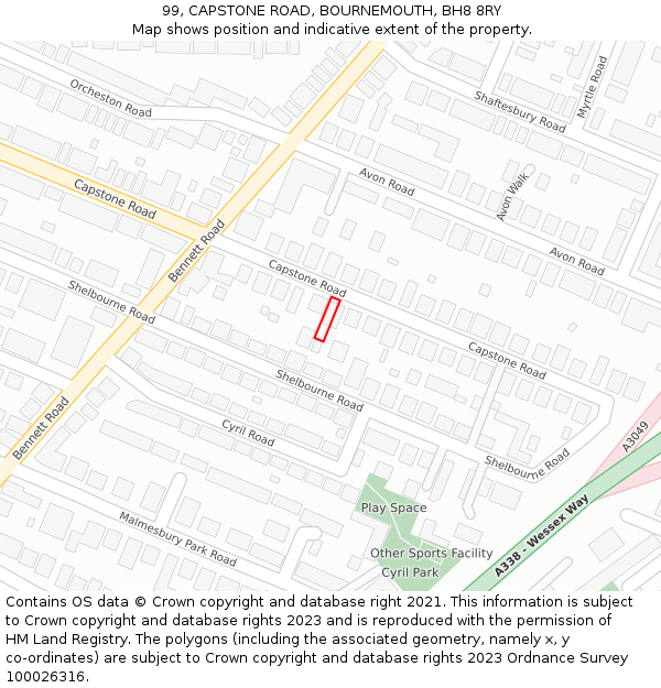 99, CAPSTONE ROAD, BOURNEMOUTH, BH8 8RY: Location map and indicative extent of plot