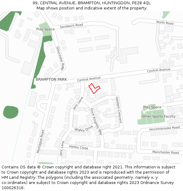 99, CENTRAL AVENUE, BRAMPTON, HUNTINGDON, PE28 4QL: Location map and indicative extent of plot