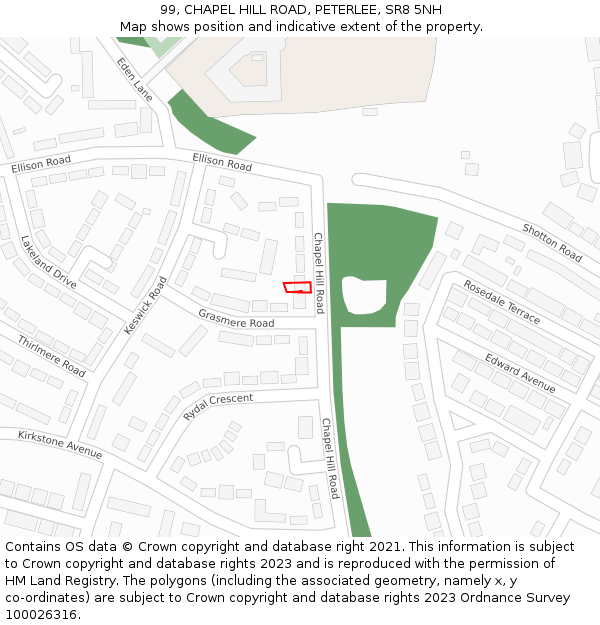 99, CHAPEL HILL ROAD, PETERLEE, SR8 5NH: Location map and indicative extent of plot