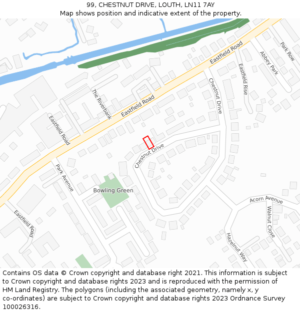 99, CHESTNUT DRIVE, LOUTH, LN11 7AY: Location map and indicative extent of plot