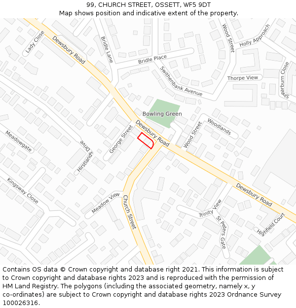 99, CHURCH STREET, OSSETT, WF5 9DT: Location map and indicative extent of plot
