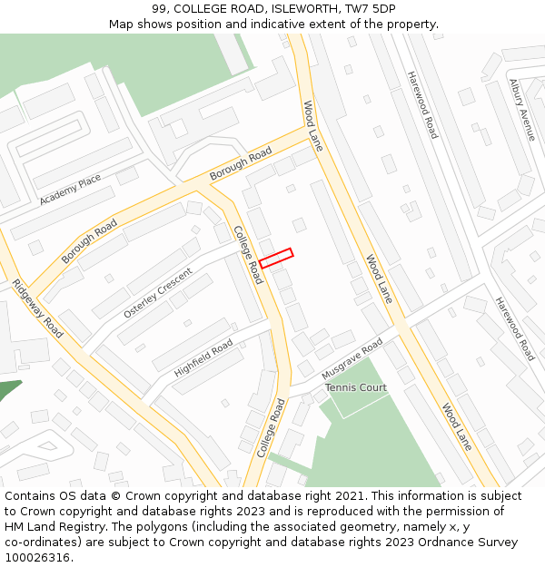 99, COLLEGE ROAD, ISLEWORTH, TW7 5DP: Location map and indicative extent of plot