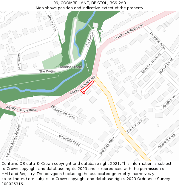 99, COOMBE LANE, BRISTOL, BS9 2AR: Location map and indicative extent of plot