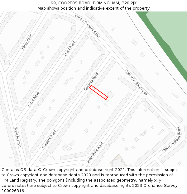 99, COOPERS ROAD, BIRMINGHAM, B20 2JX: Location map and indicative extent of plot