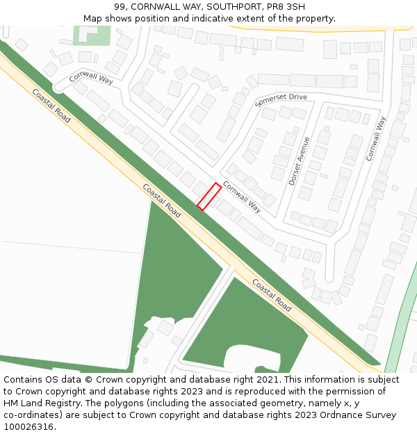 99, CORNWALL WAY, SOUTHPORT, PR8 3SH: Location map and indicative extent of plot