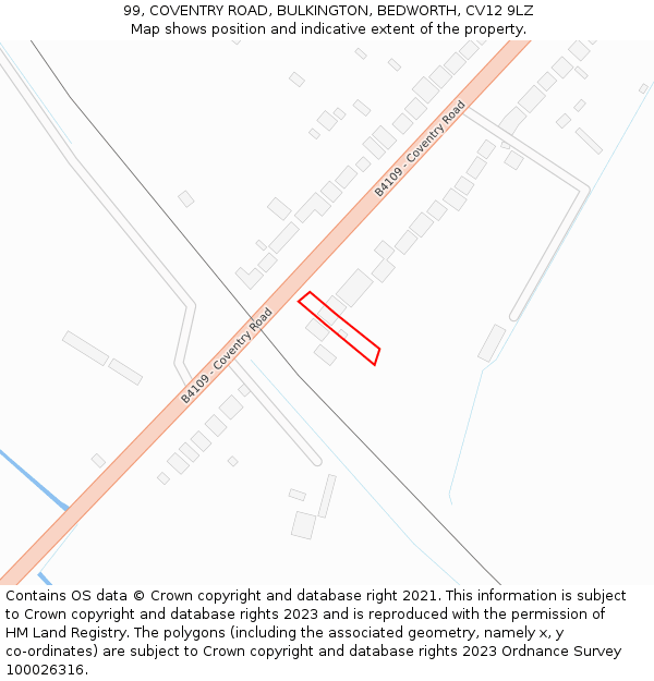 99, COVENTRY ROAD, BULKINGTON, BEDWORTH, CV12 9LZ: Location map and indicative extent of plot