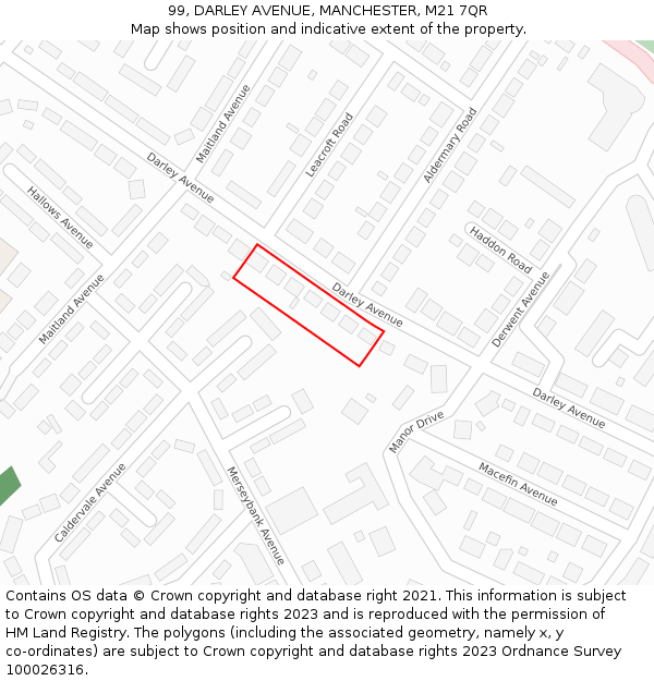 99, DARLEY AVENUE, MANCHESTER, M21 7QR: Location map and indicative extent of plot