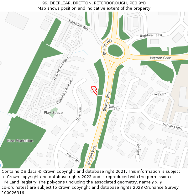 99, DEERLEAP, BRETTON, PETERBOROUGH, PE3 9YD: Location map and indicative extent of plot
