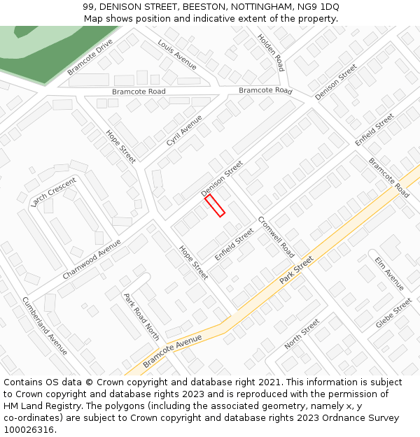 99, DENISON STREET, BEESTON, NOTTINGHAM, NG9 1DQ: Location map and indicative extent of plot