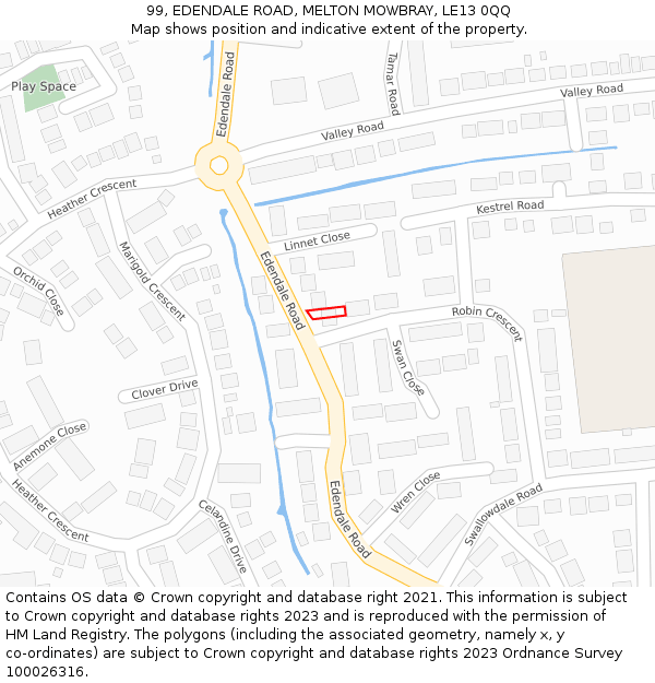 99, EDENDALE ROAD, MELTON MOWBRAY, LE13 0QQ: Location map and indicative extent of plot