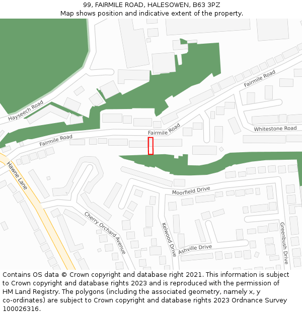99, FAIRMILE ROAD, HALESOWEN, B63 3PZ: Location map and indicative extent of plot